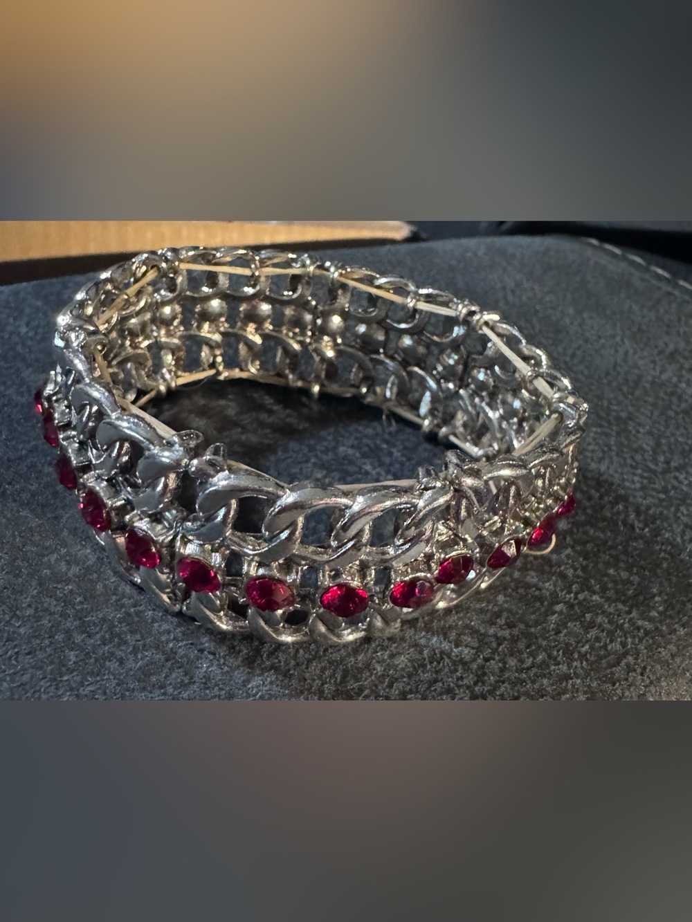 Silver-Tone Bracelet with Red Crystal Accents